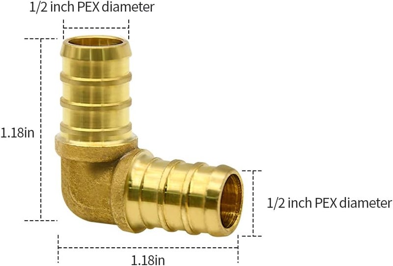 Ruby Q 10 Pack 1/2" PEX Elbow Fittings, Brass Fittings for PEX Tubing Pipe - Image 3